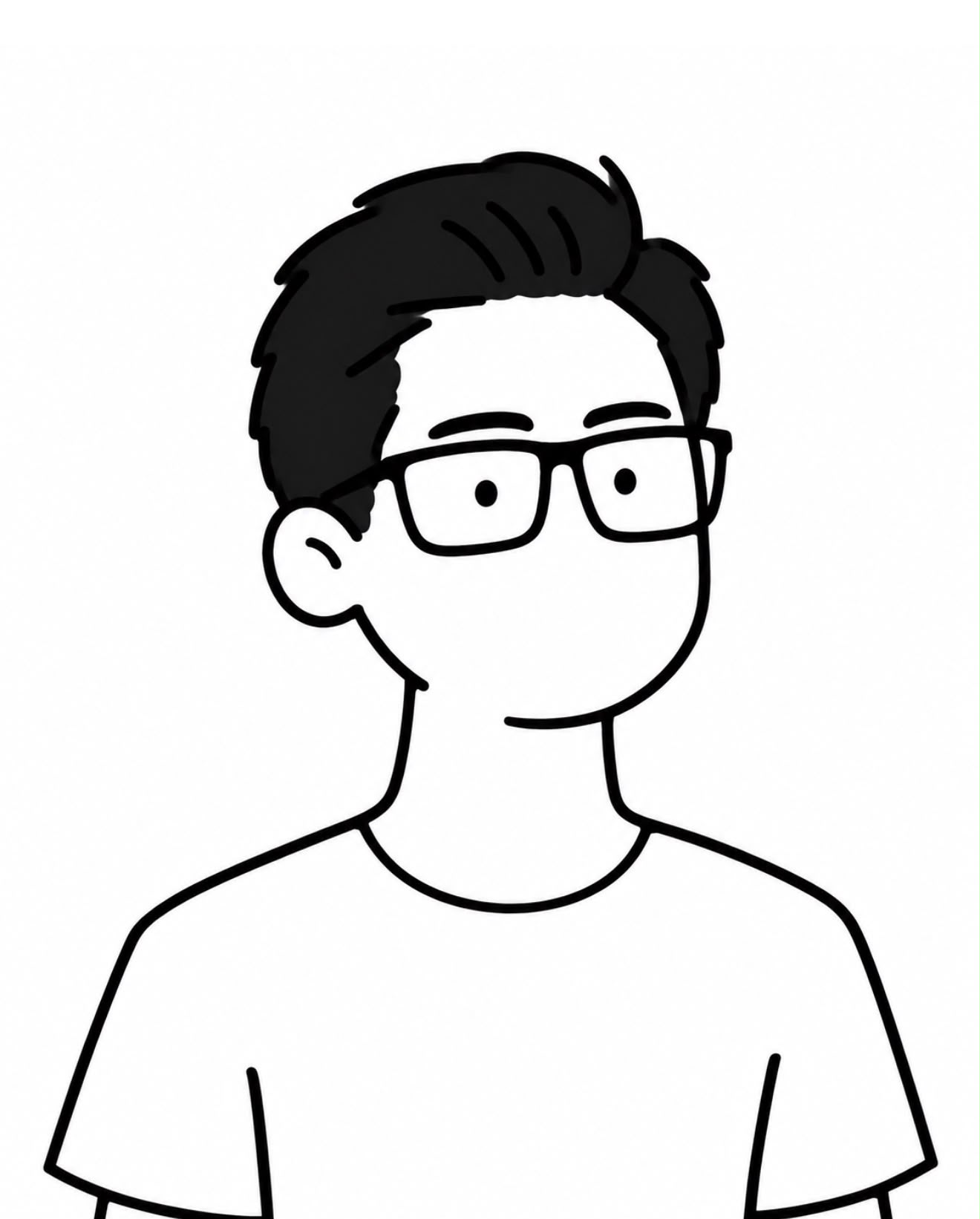 Dibujo de John, el fundador de Wapissimo: lentes, camiseta, a línea